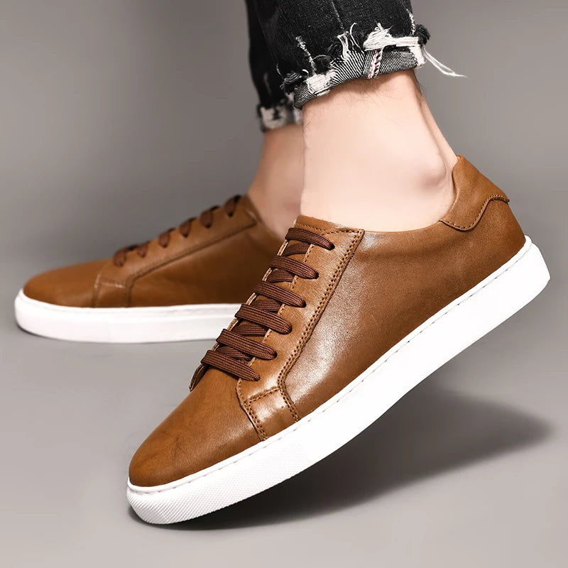 Men Shoes Genuine Leather Casual Shoes Fashion Sneakers British Style Cow Leather Men Shoes New Men Sneakers